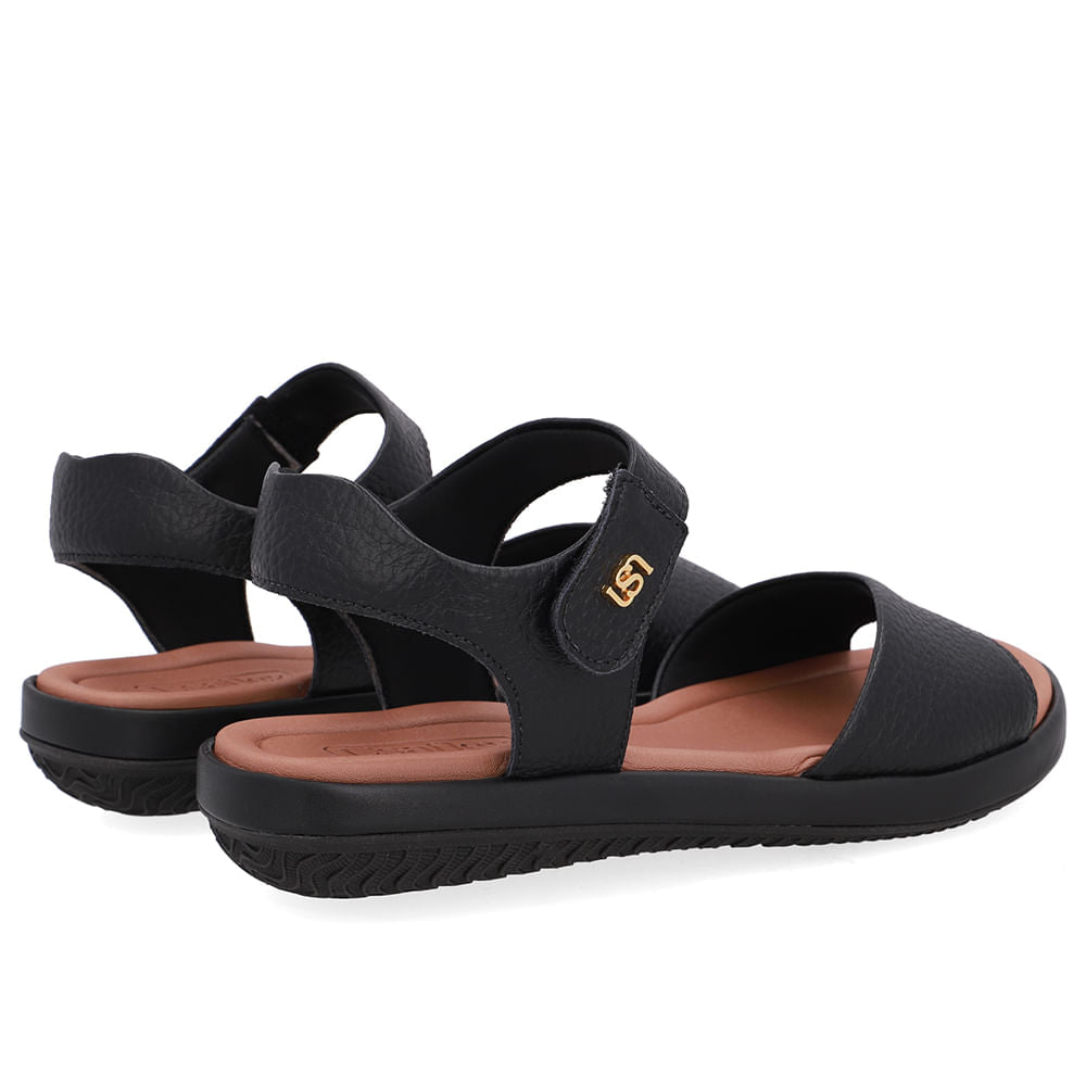 Sandália Baixa Couro Preta Fecho-Flex