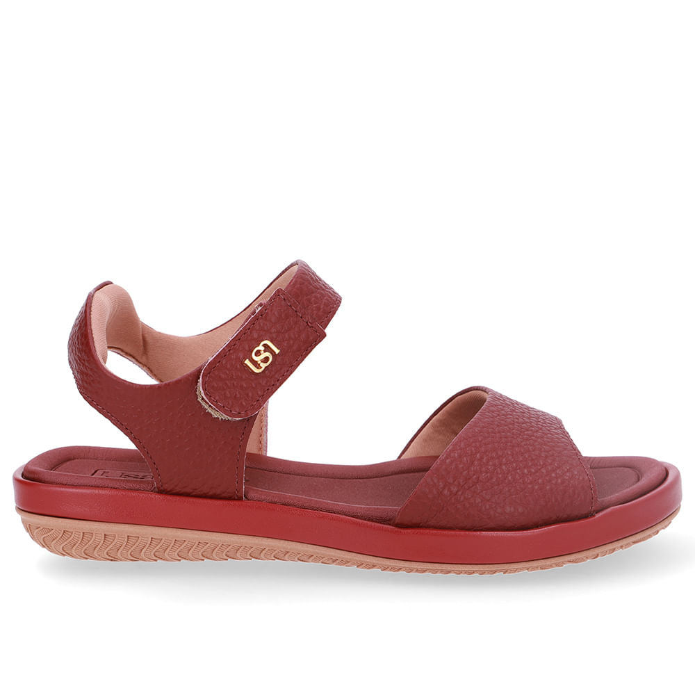 Sandália Baixa Couro Vermelha Fecho-Flex