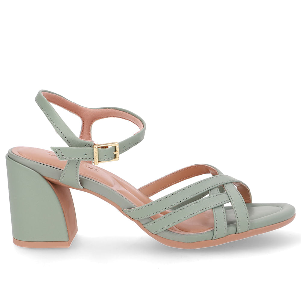 Sandália Bico Redondo Couro Verde Tiras