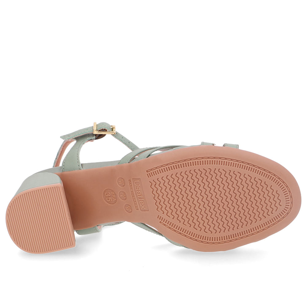 Sandália Bico Redondo Couro Verde Tiras