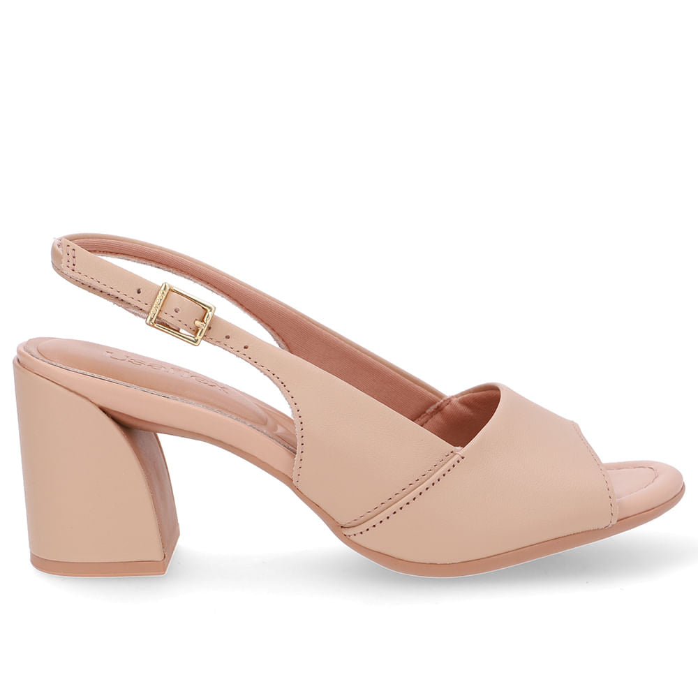 Sandália Salto Bloco Couro Bege Básica
