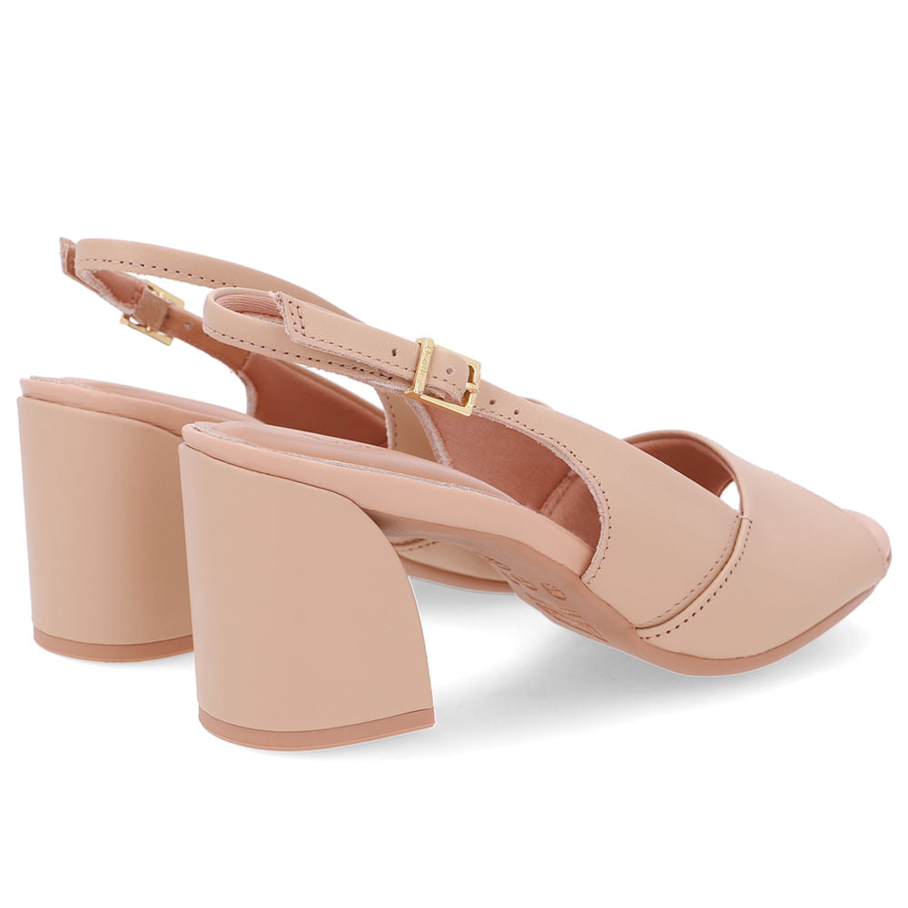 Sandália Salto Bloco Couro Bege Básica