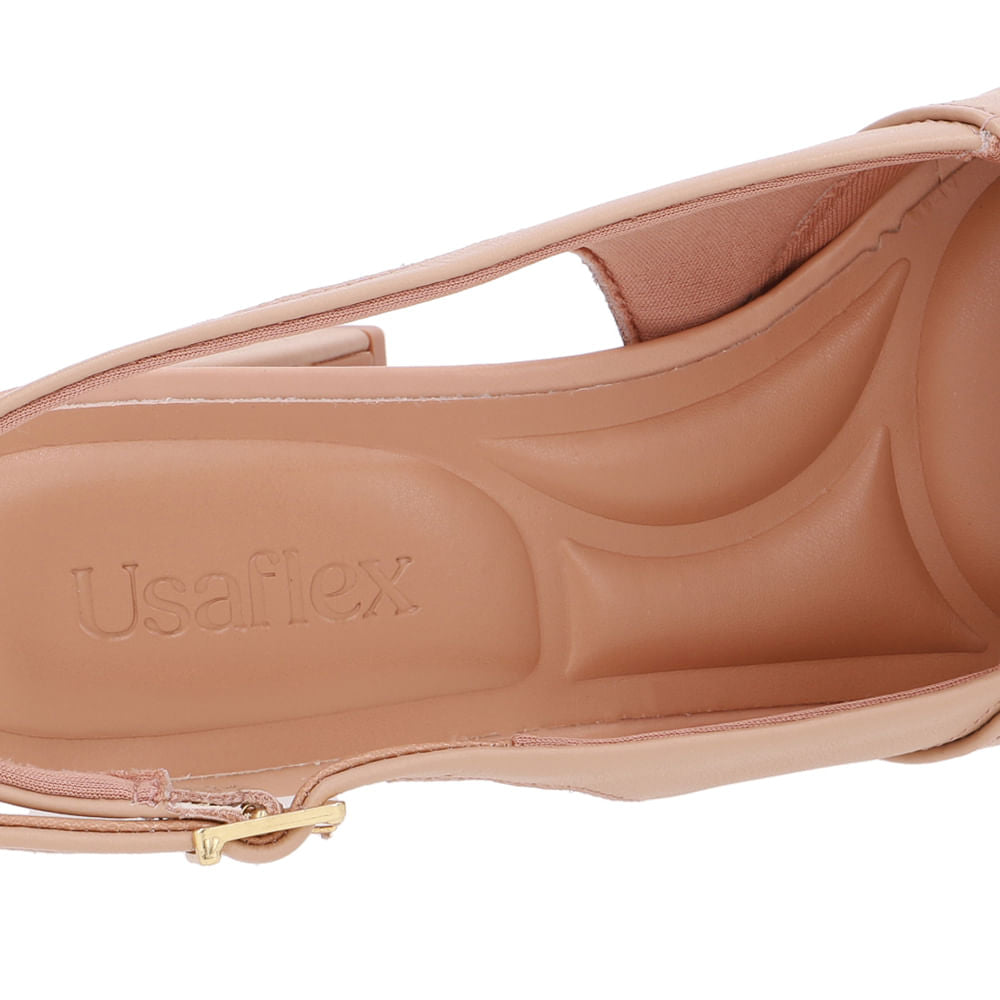 Sandália Salto Bloco Couro Bege Básica