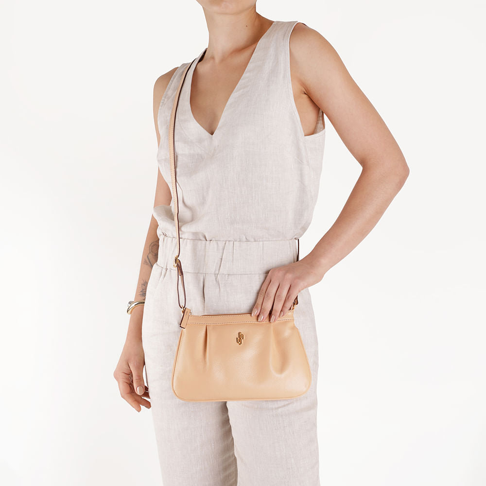 Bolsa Tiracolo Couro Laranja Detalhe Franzido