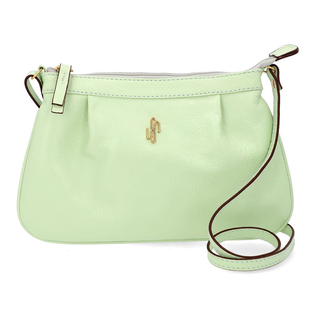 Bolsa Tiracolo Couro Verde Detalhe Franzido