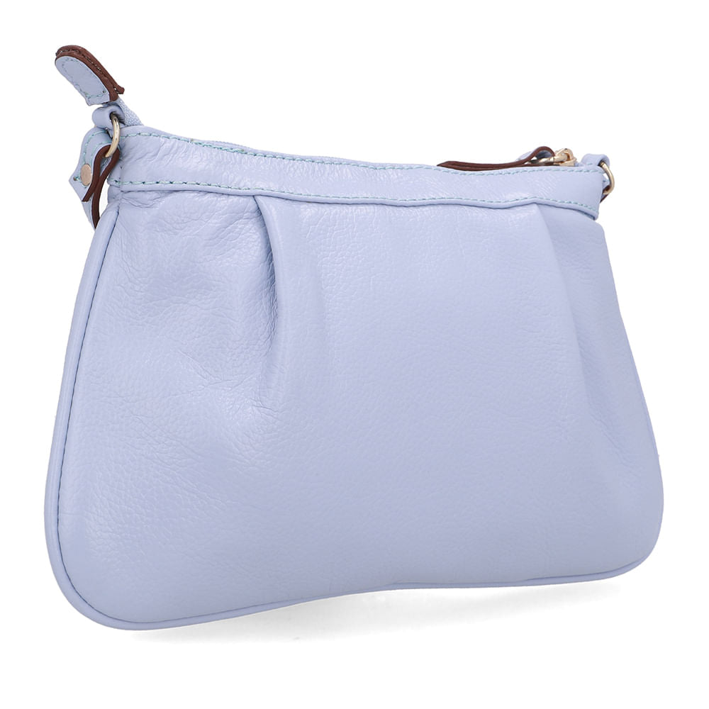 Bolsa Tiracolo Couro Azul Gelo Detalhe Franzido