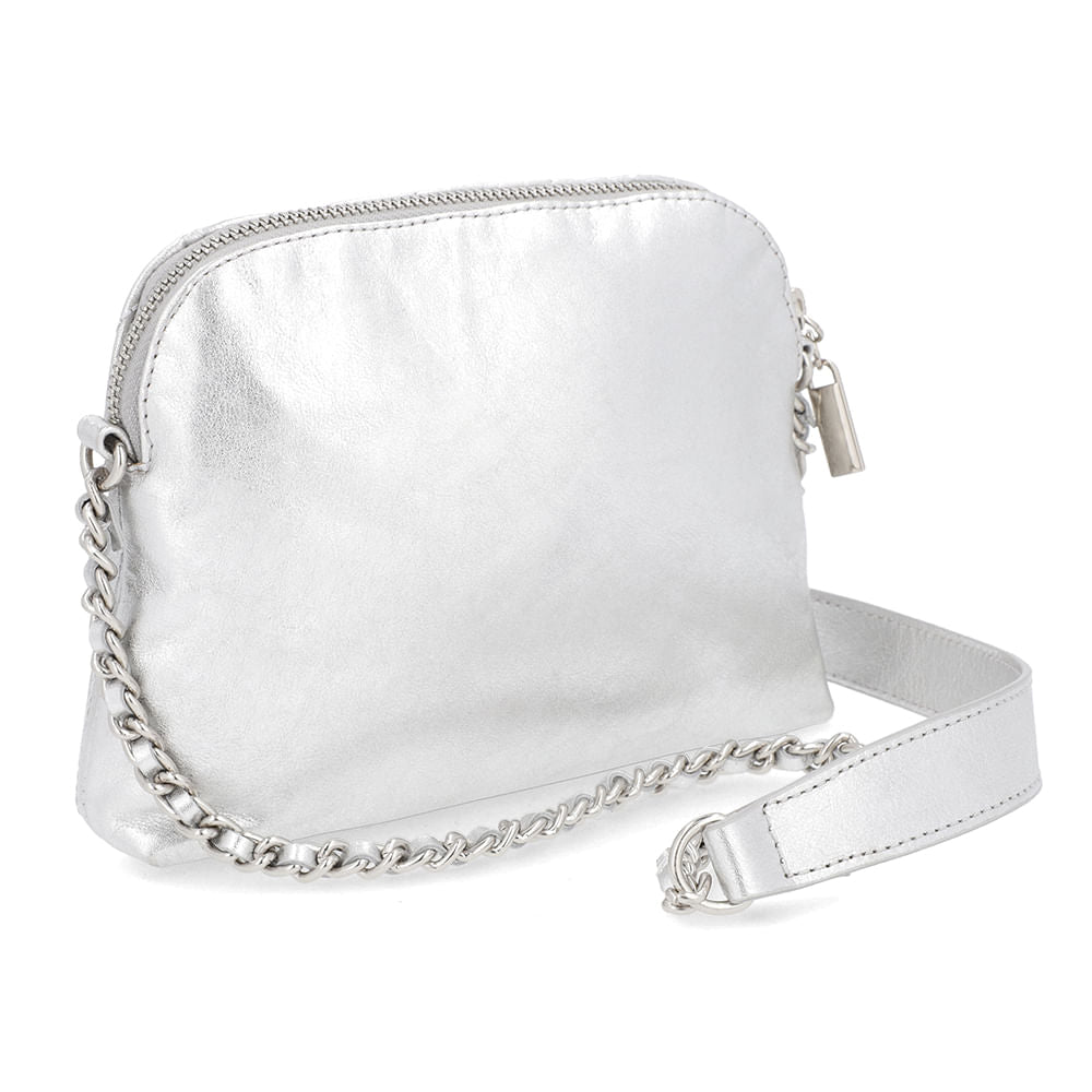Bolsa Tiracolo Couro Comfy Metalizado Prata Matelassê