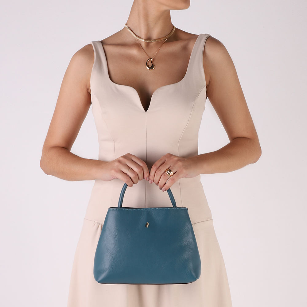 Bolsa Tote Couro Azul Esmeralda Detalhe Corrente