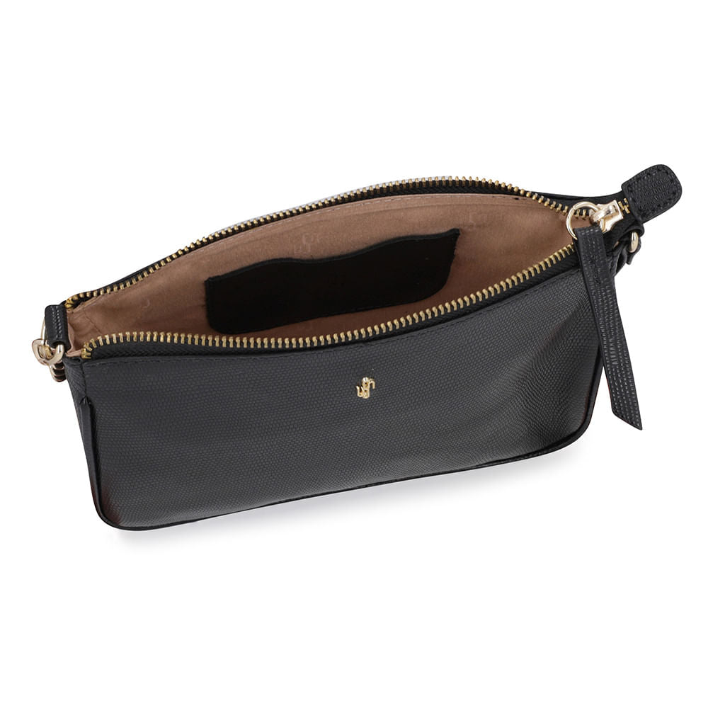 Bolsa Tiracolo Couro Lezard Preta