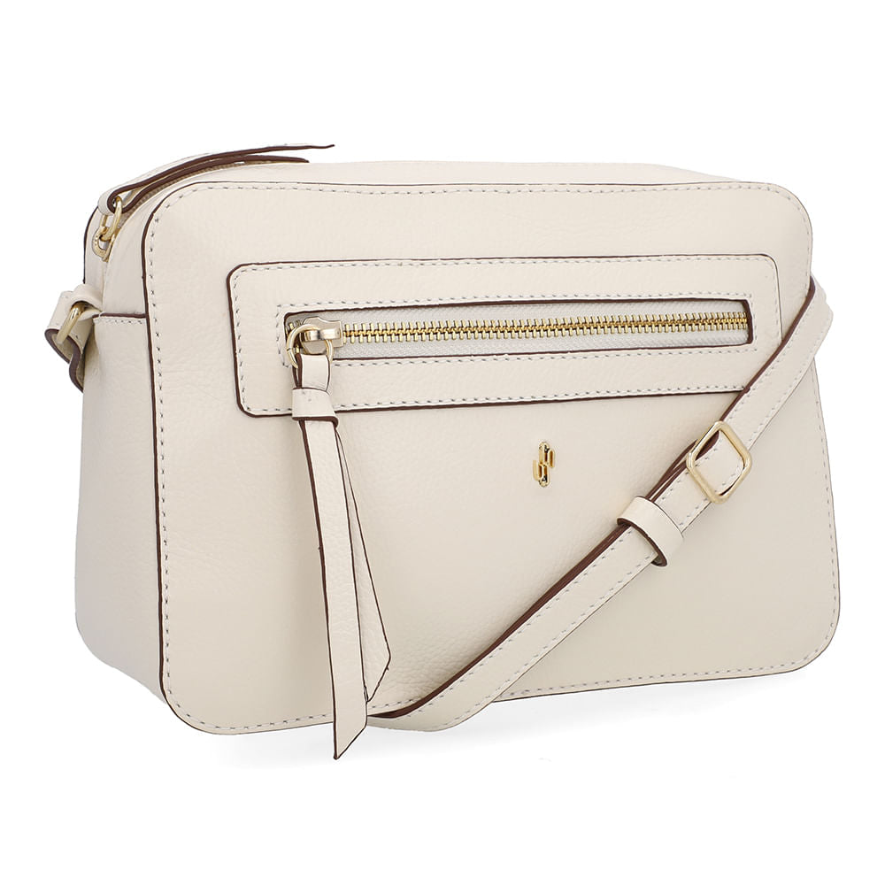 Bolsa Tiracolo Couro Branca Marfim Zíper