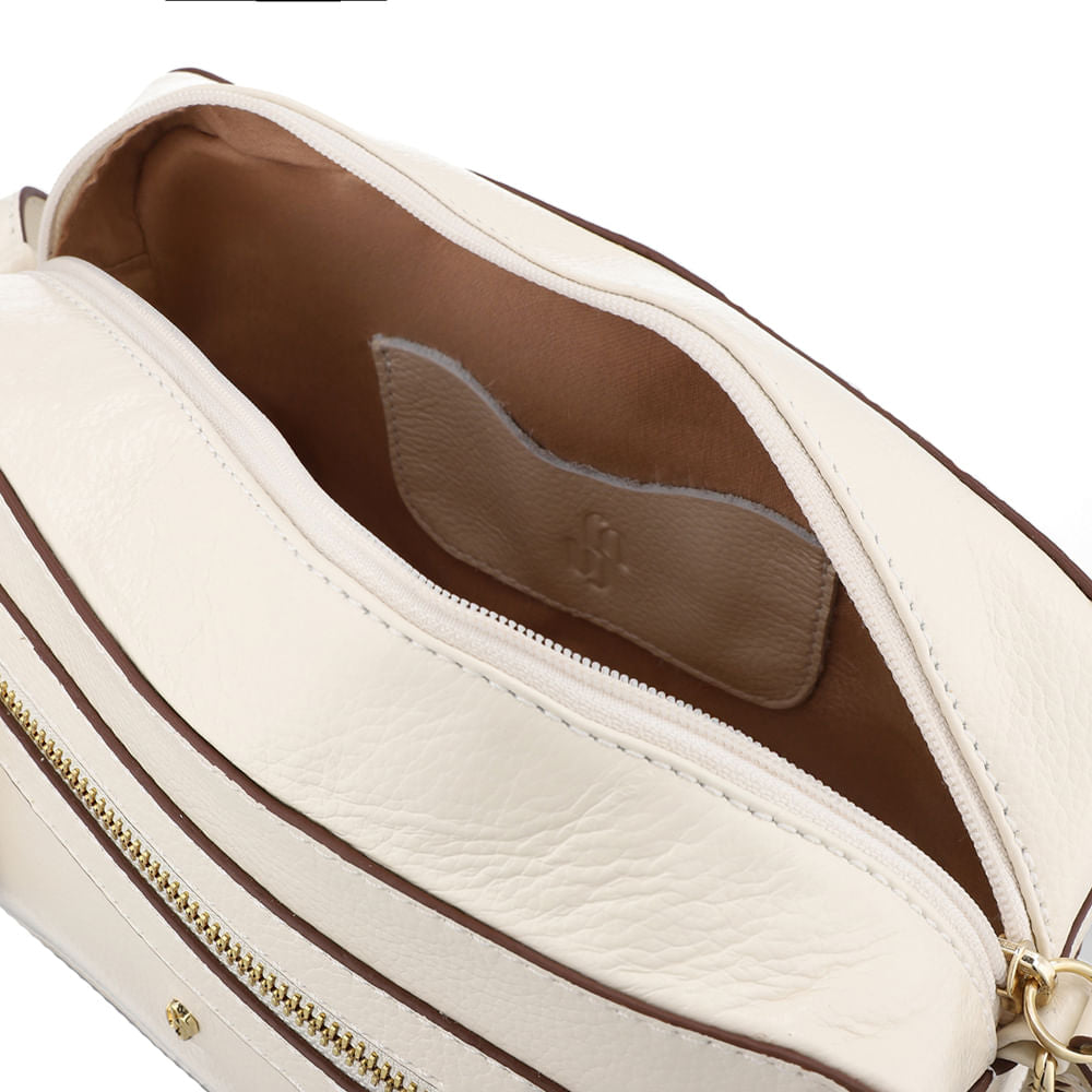 Bolsa Tiracolo Couro Branca Marfim Zíper