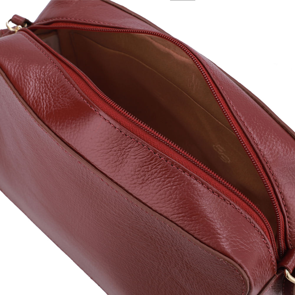 Bolsa Tiracolo Couro Vermelha Zíper
