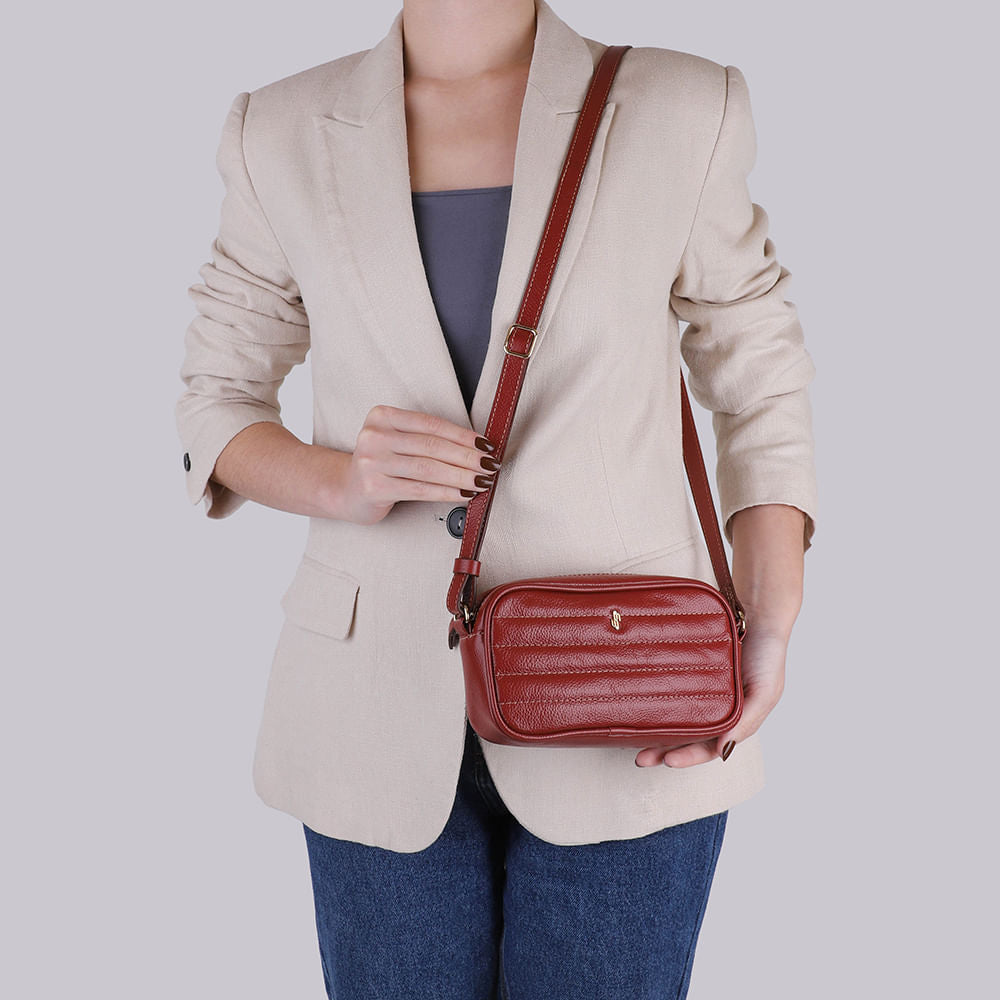 Bolsa Tiracolo Couro Marrom Terracota Costura Enfeite