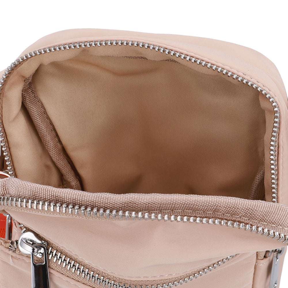 Bolsa Tiracolo Poofy Nylon Bege Zíper