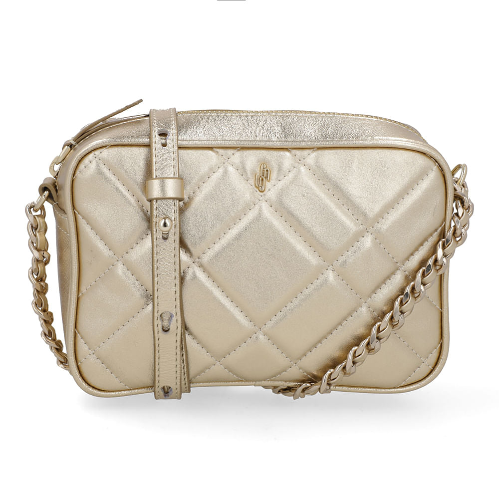 Bolsa Tiracolo Couro Metalalizado Ouro Light