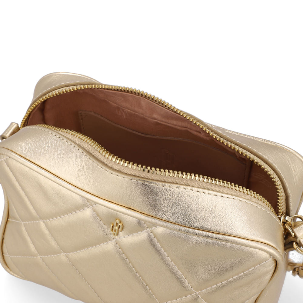 Bolsa Tiracolo Couro Metalalizado Ouro Light