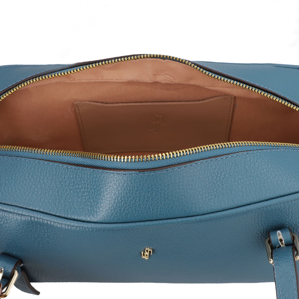 Bolsa Baguete Couro Azul Básica
