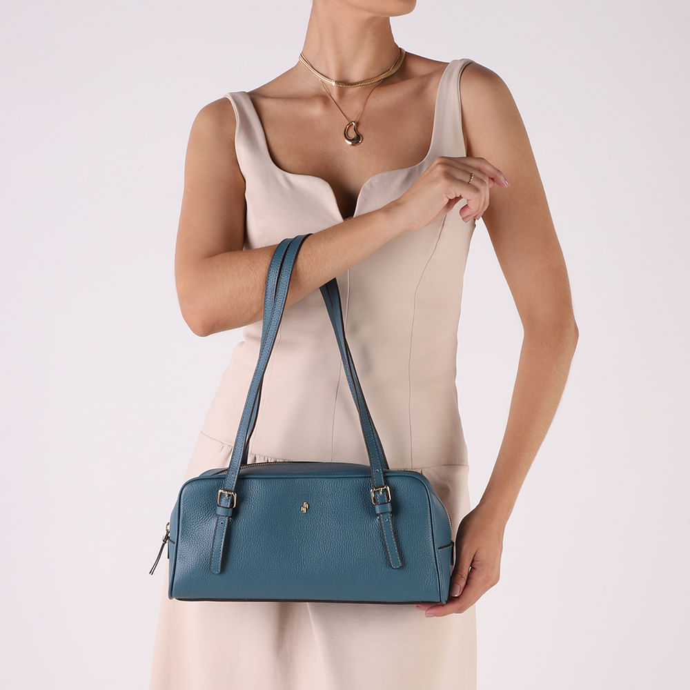 Bolsa Baguete Couro Azul Básica