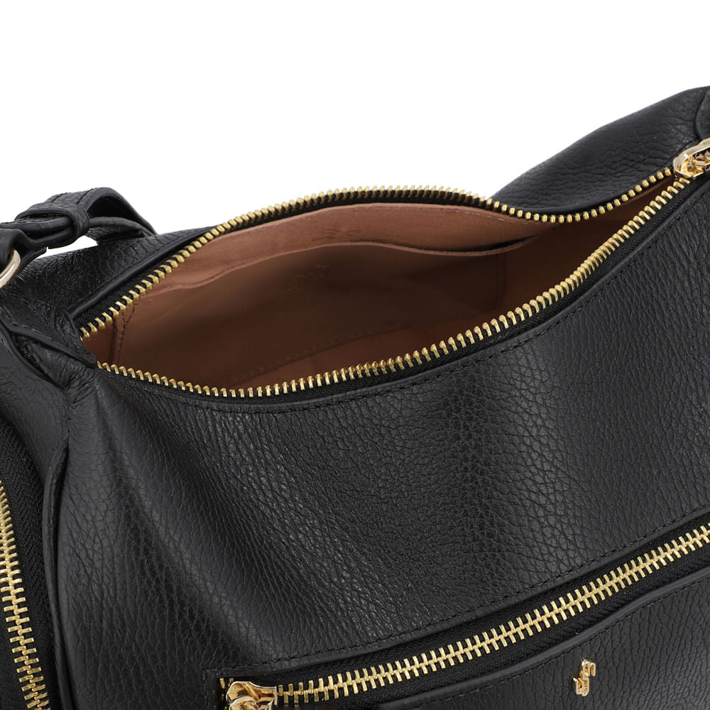 Bolsa Baguete Couro Preta Zíper