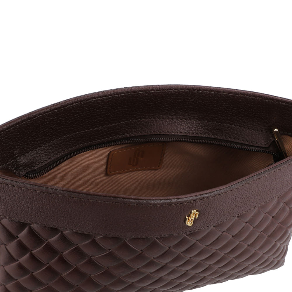 Bolsa Tote Couro Tramado Marrom