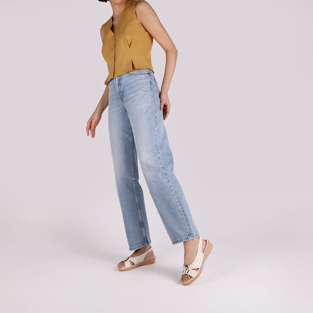 Sandália Baixa Couro Branca Marfim