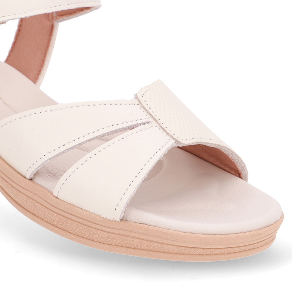 Sandália Baixa Couro Branca Marfim Corte Lateral