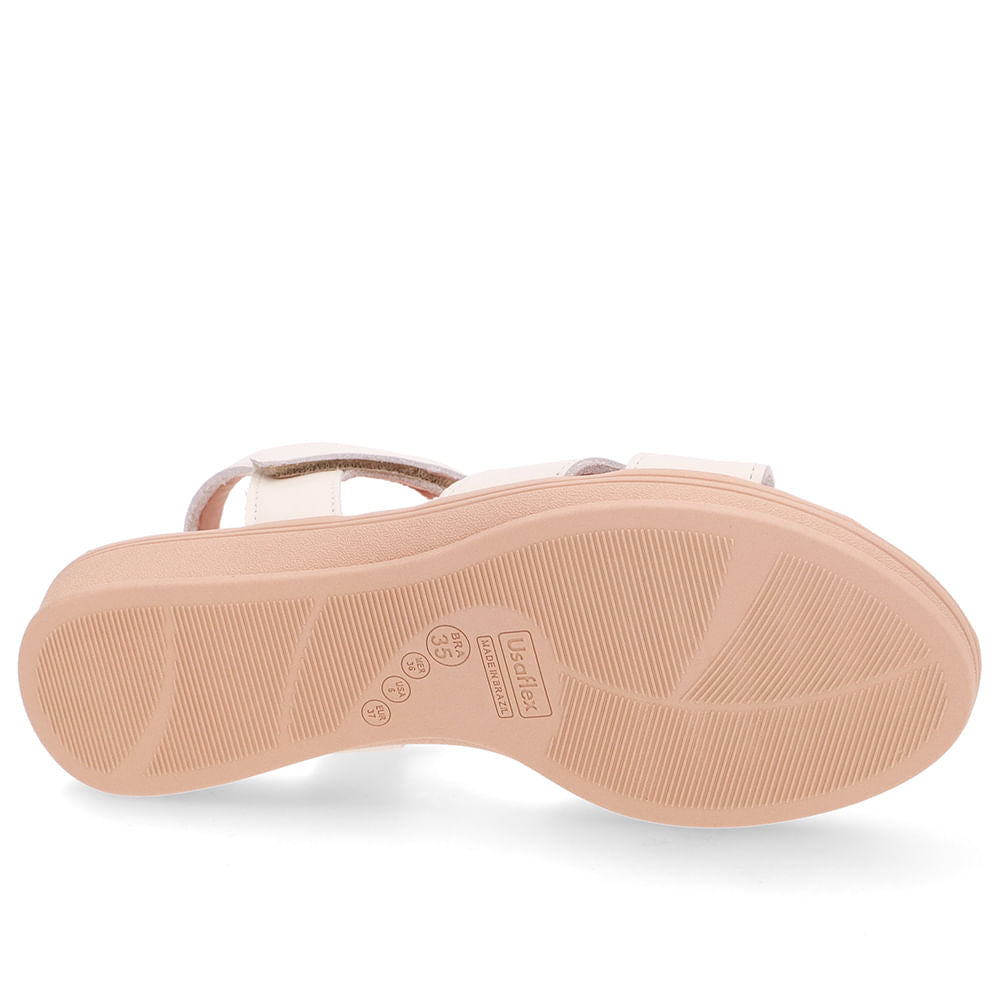 Sandália Baixa Couro Branca Marfim Corte Lateral