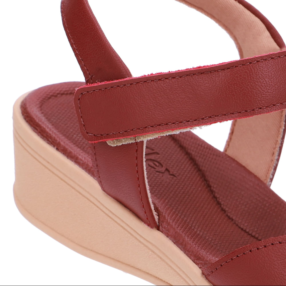 Sandália Baixa Couro Vermelha Corte Lateral