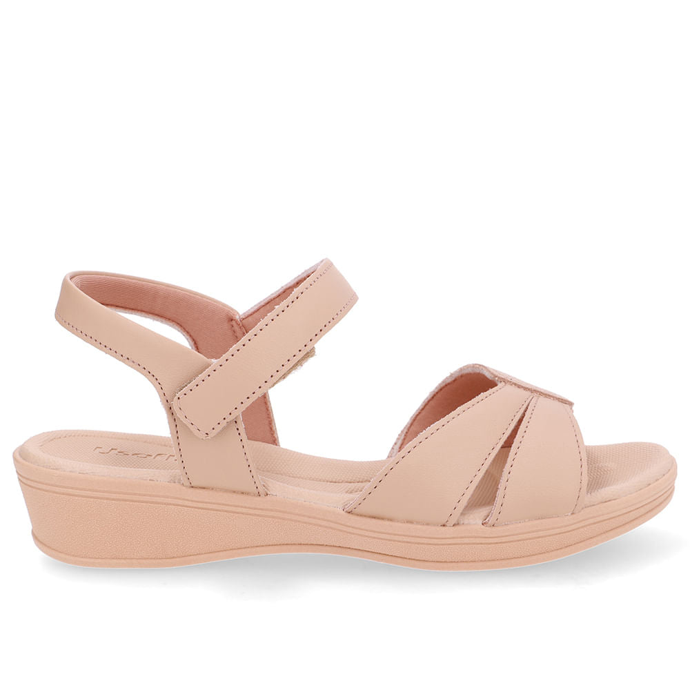 Sandália Baixa Couro Bege Corte Lateral