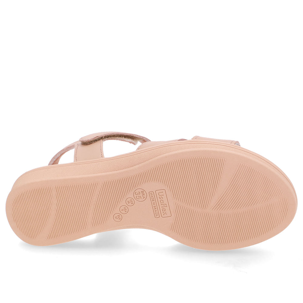 Sandália Baixa Couro Bege Corte Lateral