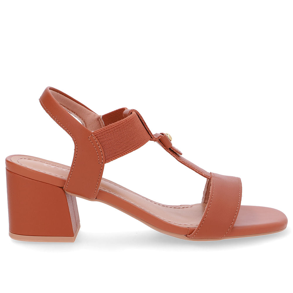 Sandália Couro Marrom Tira Elástico