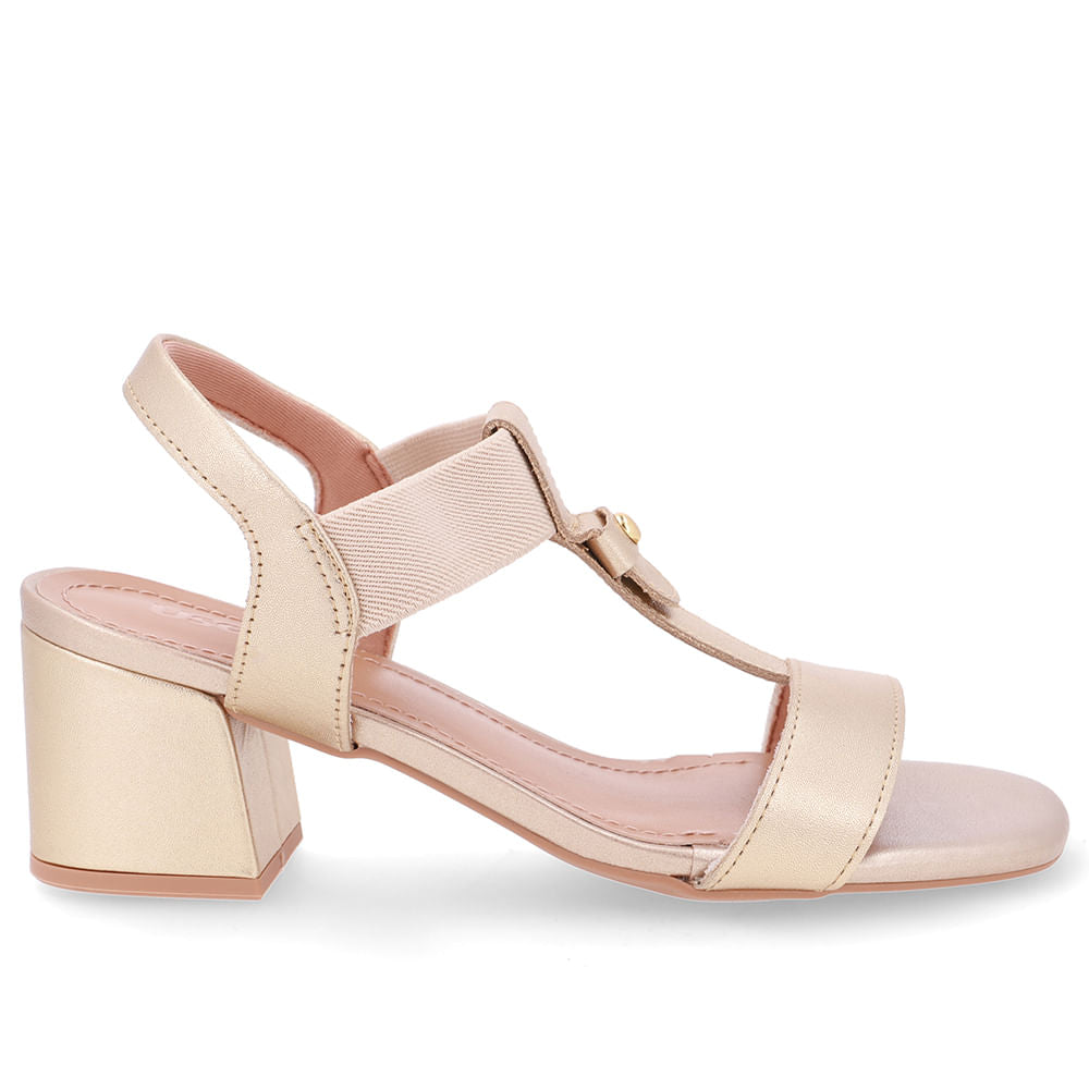 Sandália Couro Dourada Tira Elástico