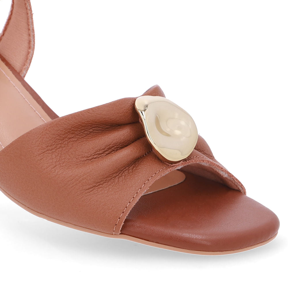 Sandália Couro Marrom Tira Elástico