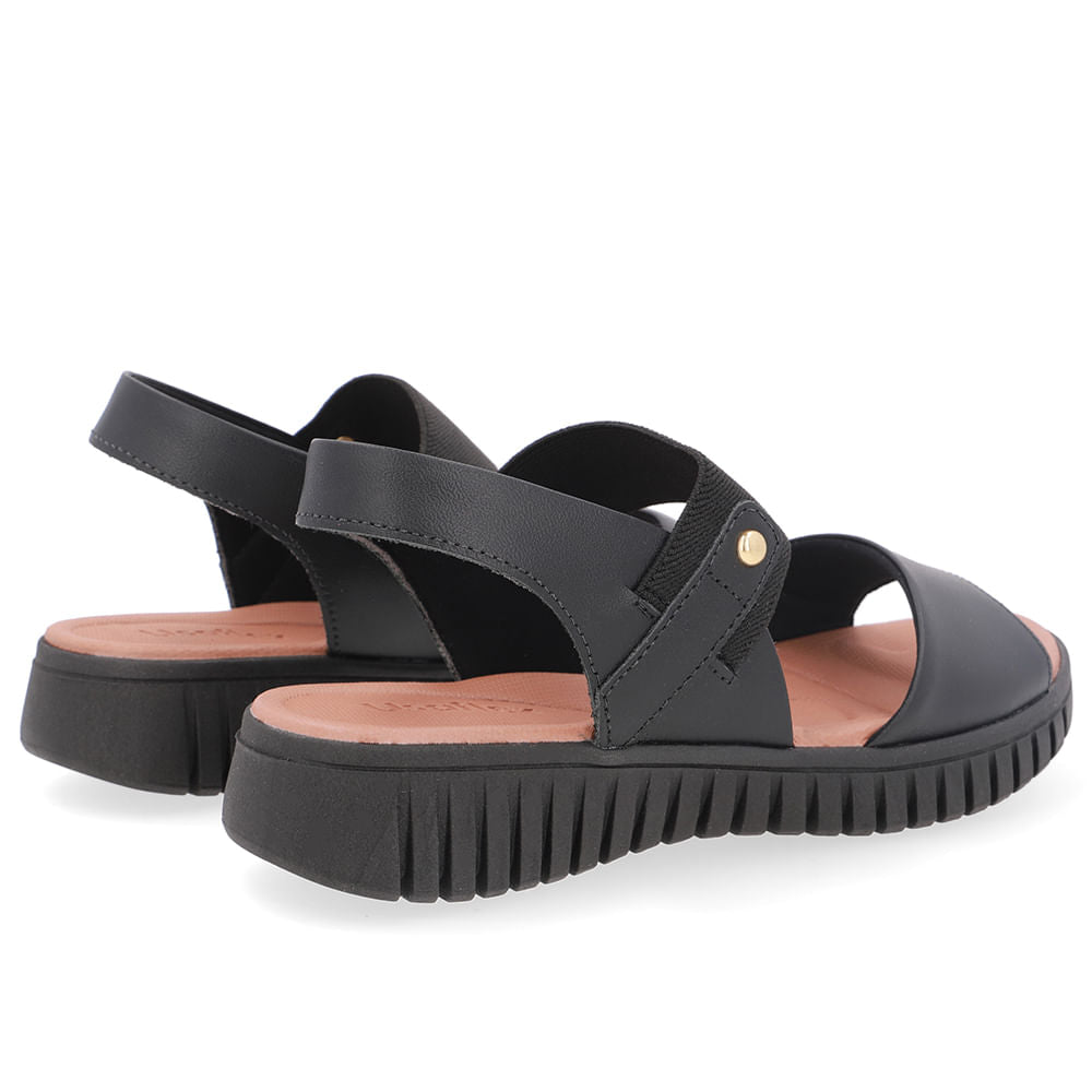 Sandália Plataforma Couro Preta Tira Elástico