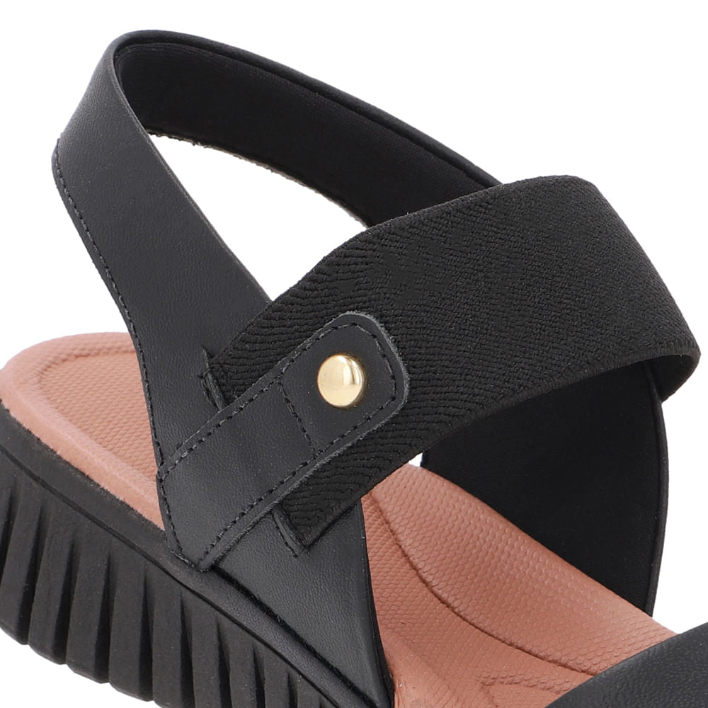 Sandália Plataforma Couro Preta Tira Elástico