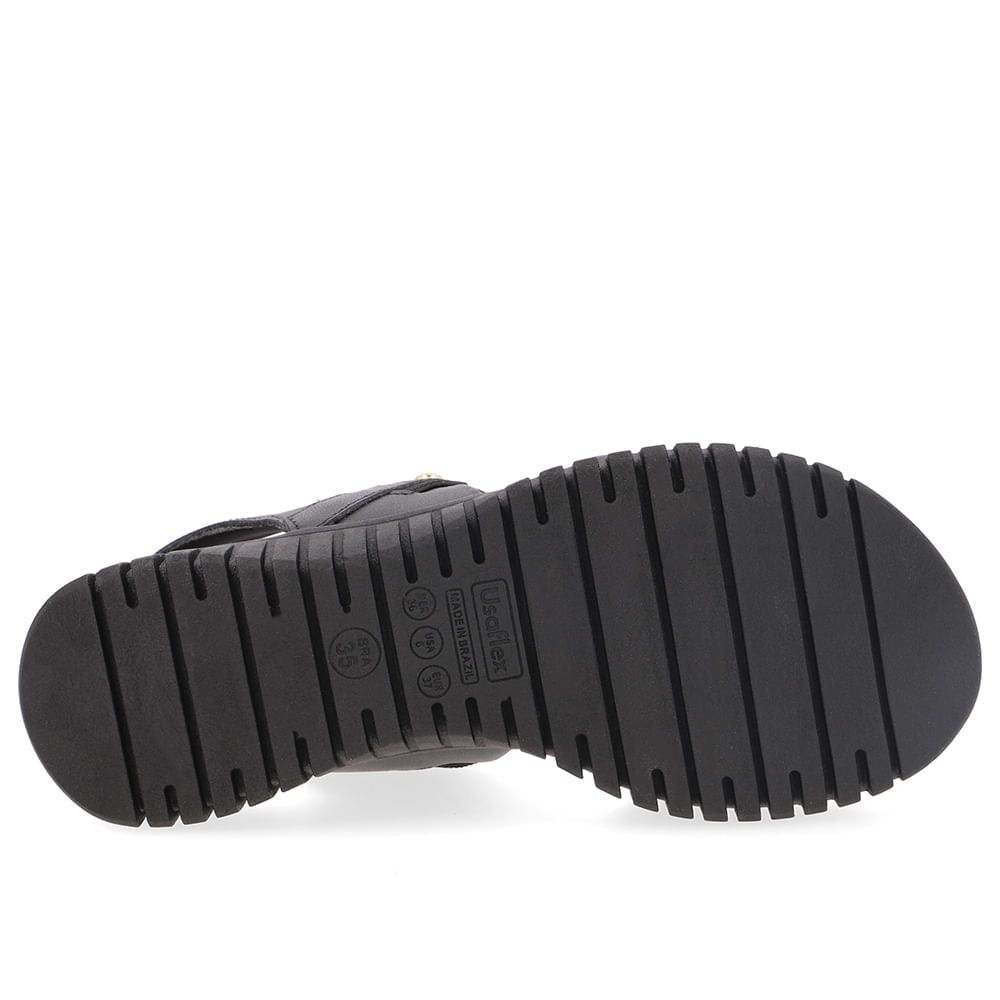 Sandália Plataforma Couro Preta Tira Elástico