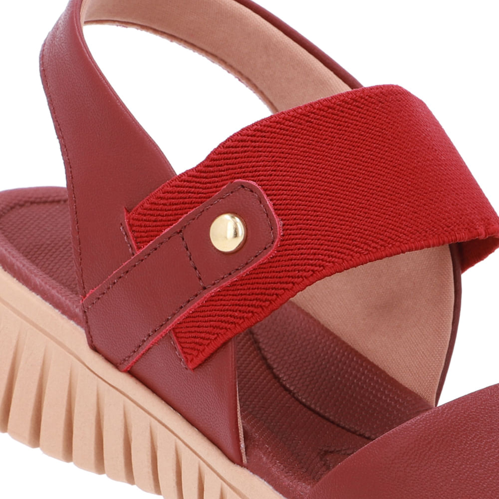 Sandália Plataforma Couro Vermelha Tira Elástico