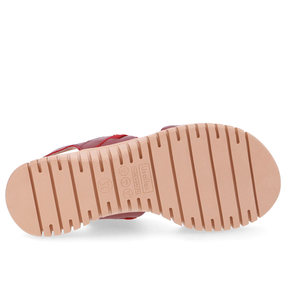 Sandália Plataforma Couro Vermelha Tira Elástico