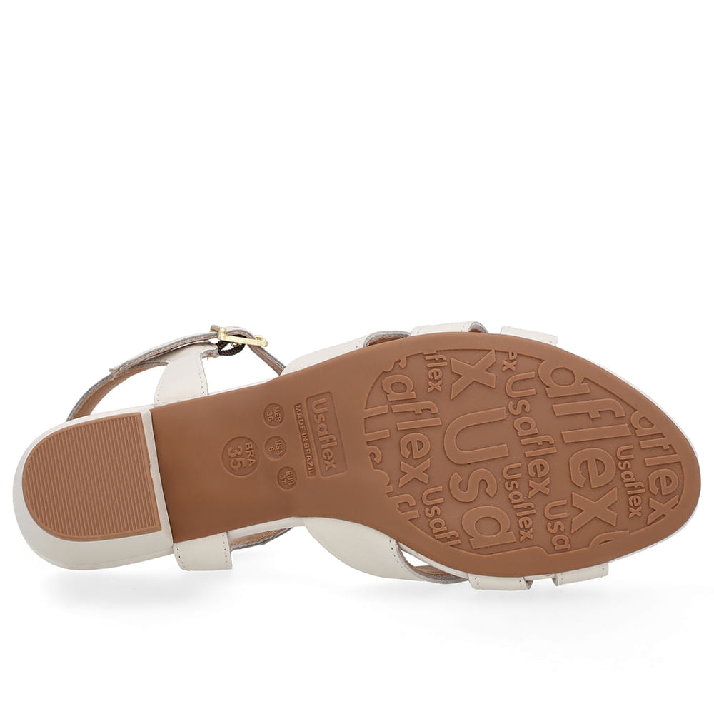 Sandália Couro Branca Marfim Tiras Lateral